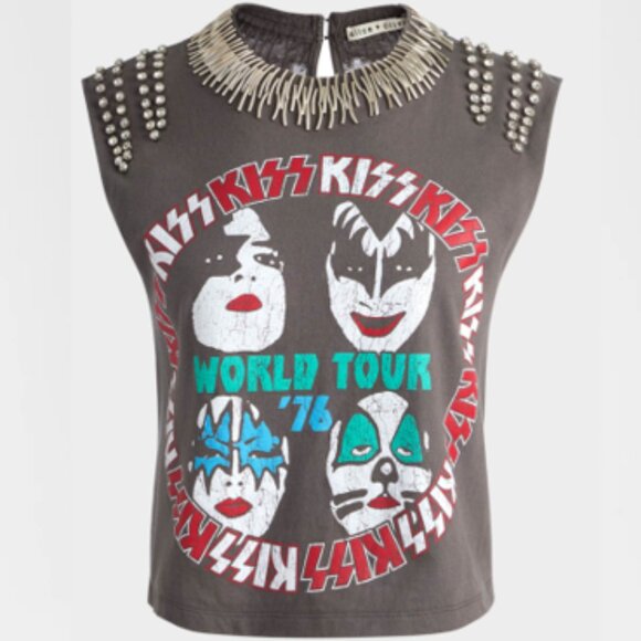 ALICE + OLIVIA MICAH EMBELLISHED MUSCLE TEE KISS WORLD TOUR SIZE M/L NWT - Picture 1 of 4